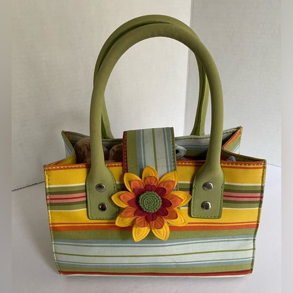 VTG SISTERS BY LONGABER GIRLS SUNFLOWER PURSE COLOR STRIPES. METAL STUDS BOTTOM - Picture 2 of 10